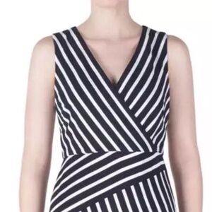 NYDJ Womens Sleeveless V-Neck Striped Sheath Dress Navy White Size 8 NWT